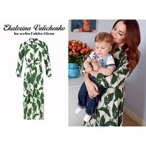 Pietro Brunelli Midi Dress Green Botanical Print Belted NWT XS